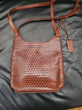 Vintqge CEM Woven Double Strap 100% Leather Purse Shoulder Bag Crossbody Brown